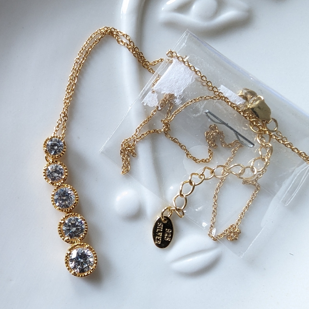 NEW Cubic Zirconia Journey Pendant in Gold Plated Sterling Silver